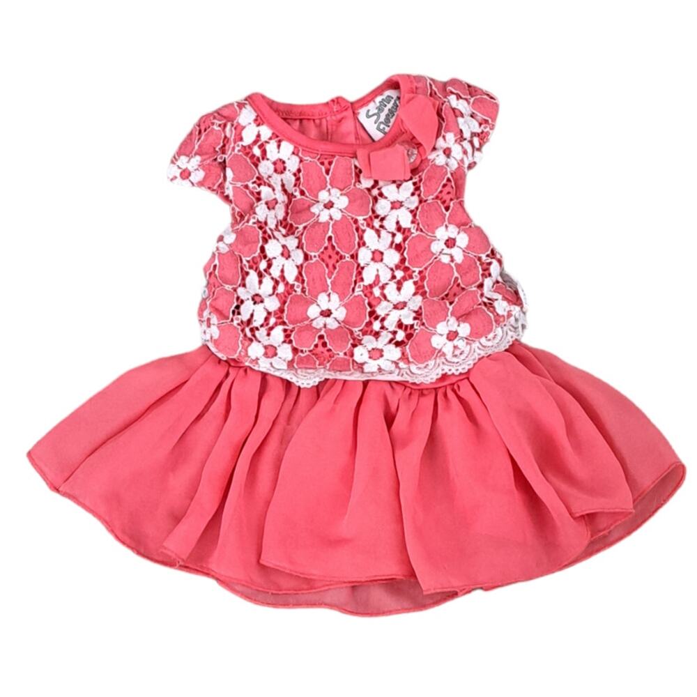2 FOR $5 SALE Baby Girl Satin Flowers Coral & Floral Lace Overlay Dress 12 Month